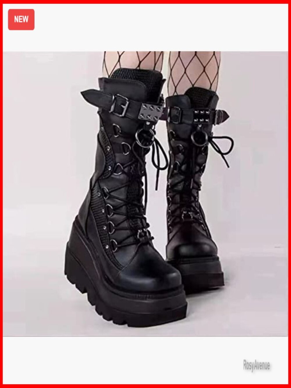 Platform Ankle Boots Chunky Heel Combat Boots Lace Up Wedges - Picture 3 of 7